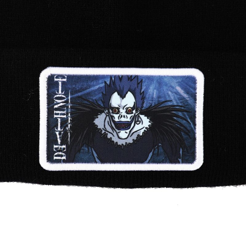 Death Note Ryuk Plain Black Embroidered Cuffed Knitted Winter beanie Hat, 2 of 4