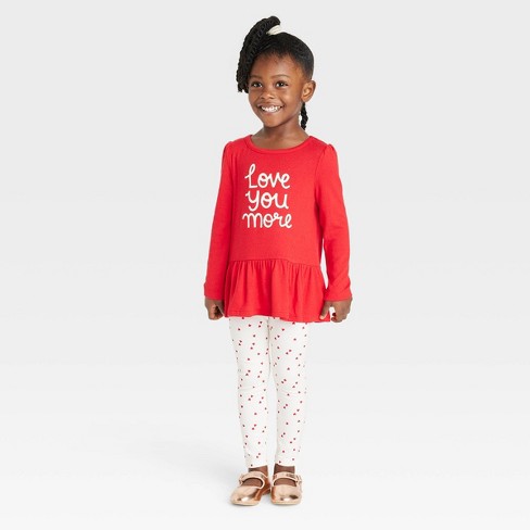 Toddler Girls' 'Love You More' Cozy Top & Heart Leggings Set - Cat & Jack™ Red - image 1 of 3