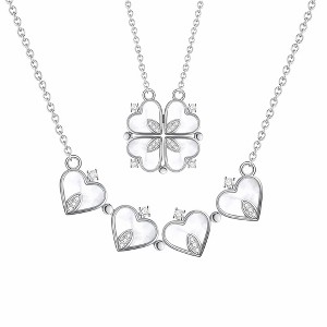 4 Leaf Clover Heart Pendant Necklace for Women Magnetic Sterling Silver Ginger Lyne Collection - 1 of 4