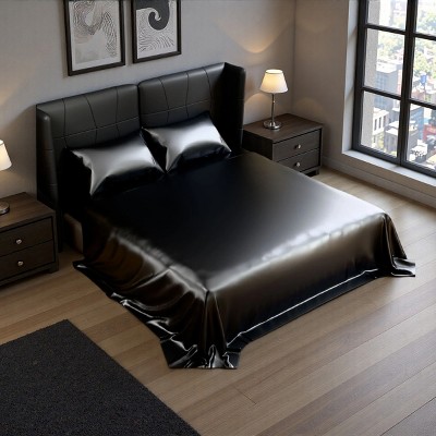 DSVIMOY Bedding Set 4 Piece Silky Satin Sheets with Deep Pocket for Modern Bedroom, Black, 12"*10"*3"