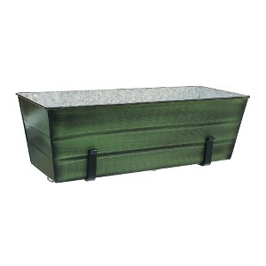 ACHLA Designs 24" Wide Rectangular Flower Box Galvanized Steel with Black Wrought Iron Clamp-On Brackets Green Patina - 1 of 4