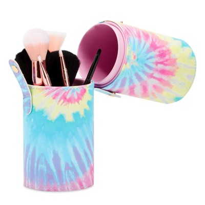 Glamlily Tie-Dye Makeup Brush Holder Cup with Lid, Cosmetic Make Up Travel Bag (3 x 9 In)