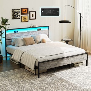 Greenstell Bed Frame with Headboard & Footboard, Metal Platform Bed Frame with LED Lights & Charging Station, Under Bed Storage, Solid and Stable - 1 of 4