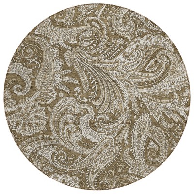 Chocolate Beige And Ivory Paisley Washable Indoor Outdoor Area Rug