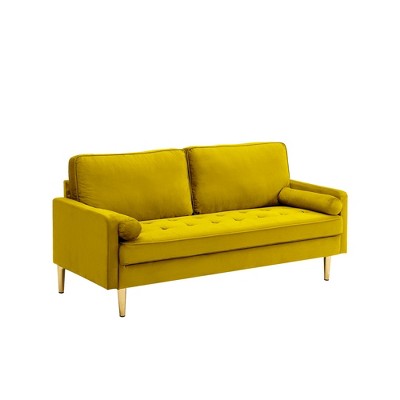 NicBex Modern Velvet Loveseat Sofa Couch with Cylindrical Pillows & Gold Legs,2-Seat Lounge Sofa for Living Room,Apartment