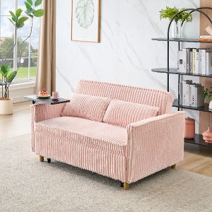 CAVINAS Pull-Out Sofa with 2 Plush Throw Pillows, Equipped with a Movable Tabletop and Usb Ports, Loveseat Sofa Bed with Adjustable Backrest -Pink - 1 of 4