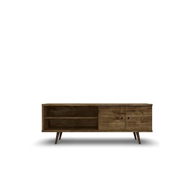 Rustic Brown Mid-Century Modern TV Stand with Concealed Storage