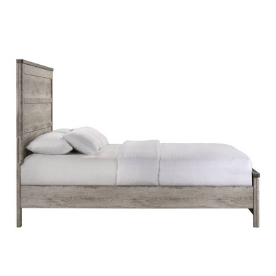 Rustic Gray Queen Panel Bed with Headboard and Storage Drawer