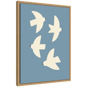 Kate and Laurel Minimalist Birds Poster Blue by Laura Moss Framed