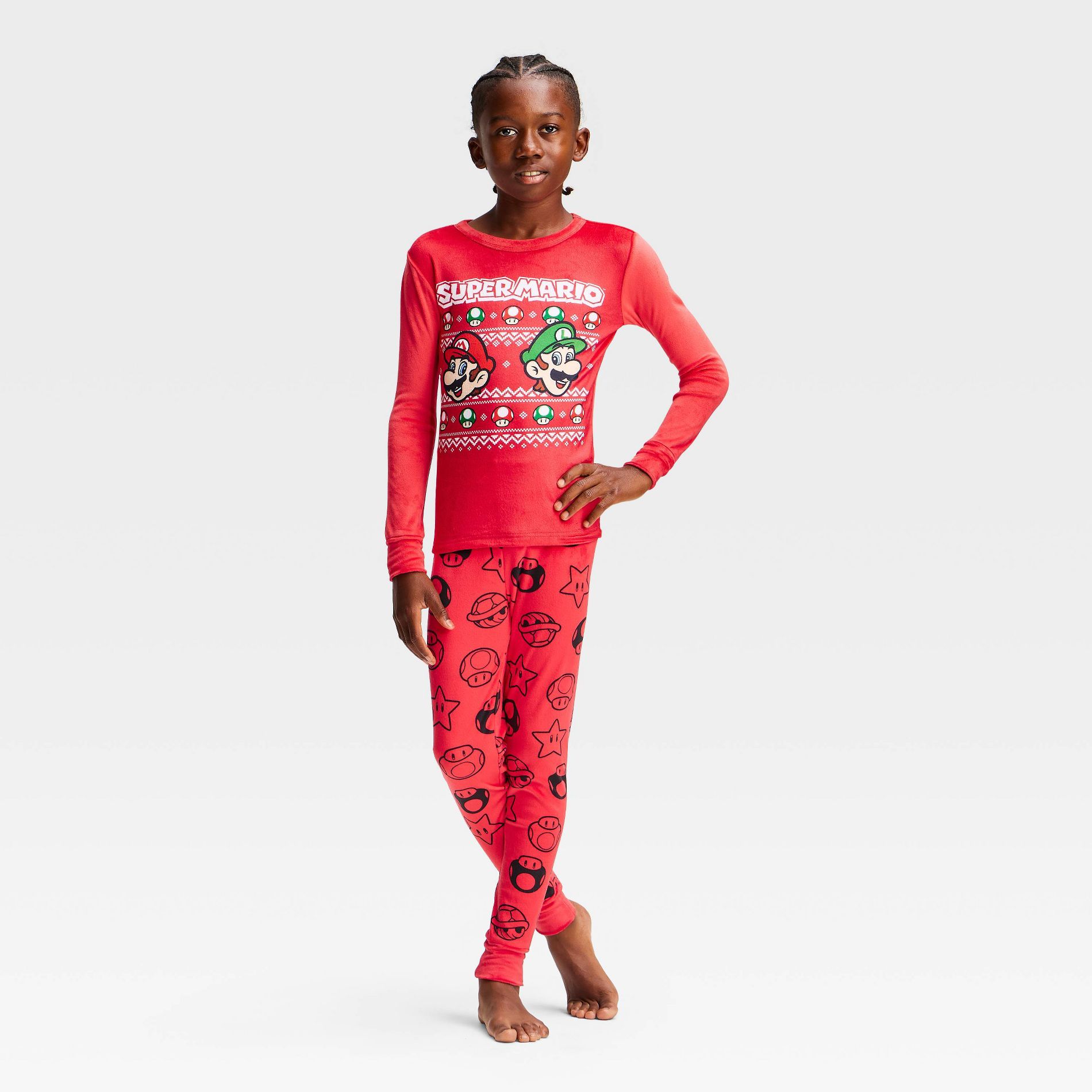 Boys' Super Mario Snuggly Soft Long Sleeve 2pc Pajama Set - Red