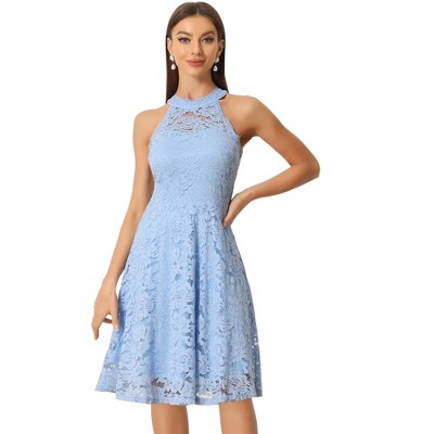 Allegra K Women's Lace Halter Neck Sleeveless Elegant Cocktail A-Line Dress