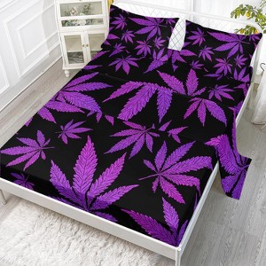 Purple maple leaf pattern bedding set TWIN size, suitable for both men and women, romantic and elegant four piece set - 1 of 4