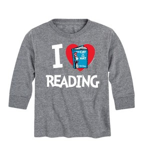 Boys' - Dr. Seuss - The Cat In The Hat Book Cover I Love Reading Long Sleeve Graphic T-Shirt - 1 of 4