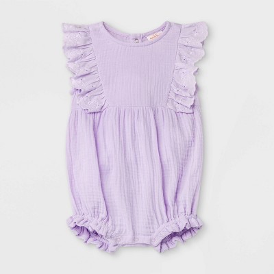 Image of Baby Girls' Bubble Gauze Short Sleeve Romper - Cat & Jack™ Purple 3-6M