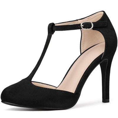 Perphy Women's Buckle T-Strap Ankle Stiletto Heels Mary Janes Pumps