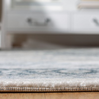 Isabella Cream and Dark Blue Synthetic Runner Rug