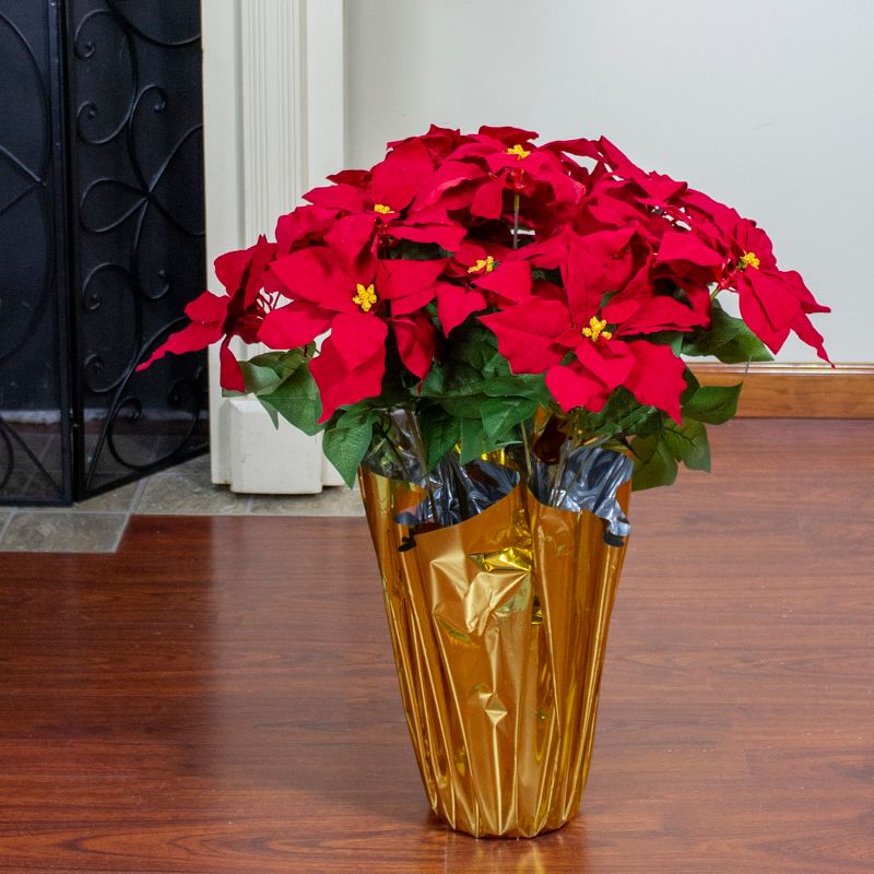 Northlight 28" Red Artificial Christmas Poinsettia with Gold Wrapped Pot, 3 of 4