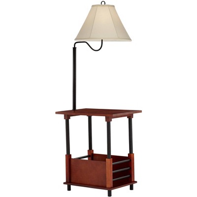 Adjustable White Wood Floor Lamp with End Table
