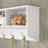 White Entryway Wall Mounted Coat Rack with 4 Dual Hooks Living Room Wooden Storage Shelf - 4 of 4