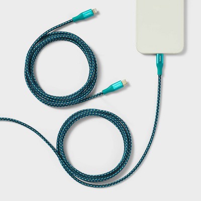 6&#39; Lightning to USB-C Braided Cable 2pk - heyday&#8482; Ocean Teal