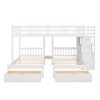 Full Over Twin & Twin Bunk Bed, Wood Triple Bunk Bed with Drawers and Guardrails, Gray/White-ModernLuxe - 4 of 4