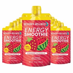 Designer Wellness Energy Smoothie, Real Fruit, 100mg Natural Caffeine, 5g Protein, Zero Added Sugar, Gluten-Free, Strawberry Watermelon, 12 Count - 1 of 4