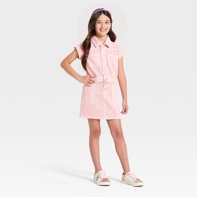Cat & Jack Girls' Sleeveless Denim Top - Cat & Jack™ Peach Pink S — фото 2