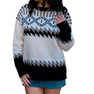 Women's Geo Print Sweater - Papillon - 1 of 2