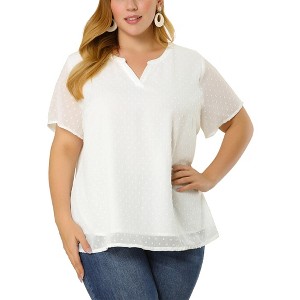Agnes Orinda Women's Plus Size Pin Dots Notched V-Neck Dressy Trendy Fashion Casual Summer Blouses - 1 of 4