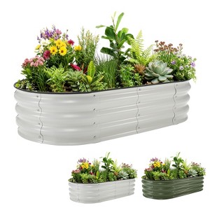 Acekool Galvanized Raised Garden Bed Kit, Oval Open-Bottom Metal Planter Box for Vegetables, Flowers, Herbs and Fruits - 1 of 4
