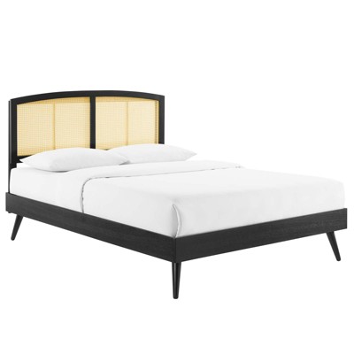 Modway Sierra Cane and Wood Full Platform Bed With Splayed Legs