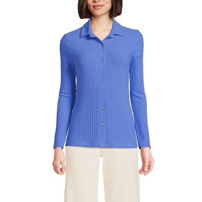 Lands' End Women's Long Sleeve Wide Rib Button Front Polo