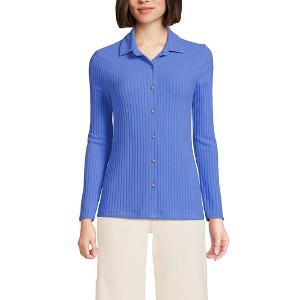 Lands' End Women's Long Sleeve Wide Rib Button Front Polo - 1 of 2