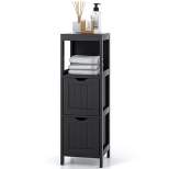 Costway Bathroom Floor Cabinet Side Wooden Storage Organizer with  Removable Drawers Brown/Black/Grey/White