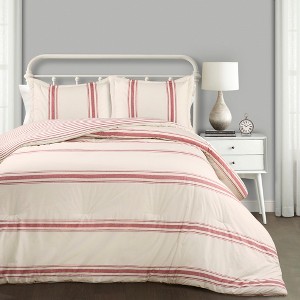 3pc Full/Queen Farmhouse Stripe Comforter Set Red - Lush Decor