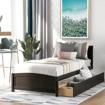 NicBex Twin Size Wood Platform Bed Frame with Headboard and Footboard,Under Bed Storage,Easy Assembly,White/Espresso/Gray