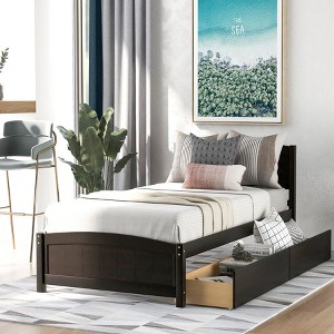 NicBex Twin Size Wood Platform Bed Frame with Headboard and Footboard,Under Bed Storage,Easy Assembly,White/Espresso/Gray - 1 of 4