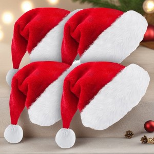 4/6 Pcs Classic Santa Hat, Plush Red Velvet Christmas Hats, Comfort Liner Gorros De Navidad for Christmas Decorations & Party - 1 of 4