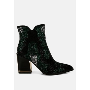 Zarka Rhinestones Embellished Block Heel Boots - 1 of 4