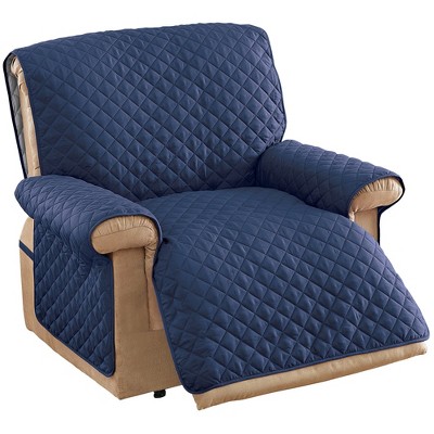 Collections Etc Ultra Reversible Furniture Cover Protector Jumbo Recliner Navy/Blue