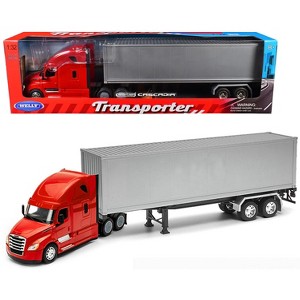Freightliner Cascadia Truck Red with Gray Container "Transporter" Series 1/32 Diecast Model by Welly - 1 of 2