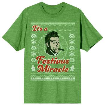Seinfeld It's A Festivus Miracle Fairisle Kramer Crew Neck Short Sleeve Green Men's T-shirt