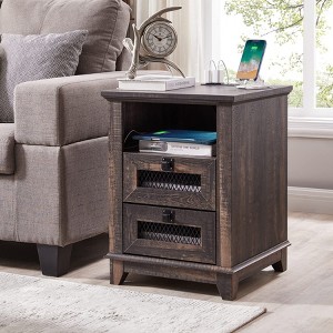 OKD 18'' Nightstand with Charging Station & 2 Drawers, Square End Table - 1 of 4