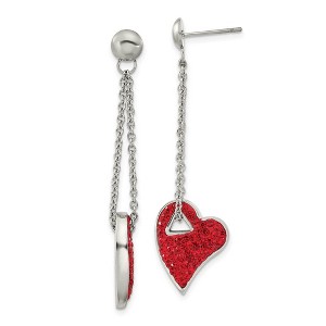 Black Bow Jewelry Red Crystal Heart Post Dangle Earrings in Stainless Steel - 1 of 4