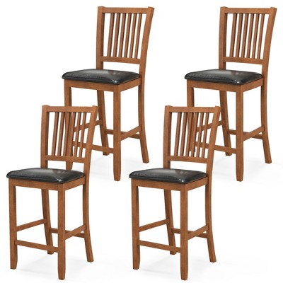 Tangkula 4PCS 25.5" Bar Chair Set w/ Backrest Padded Seat Footrest Rubber Wood Frame