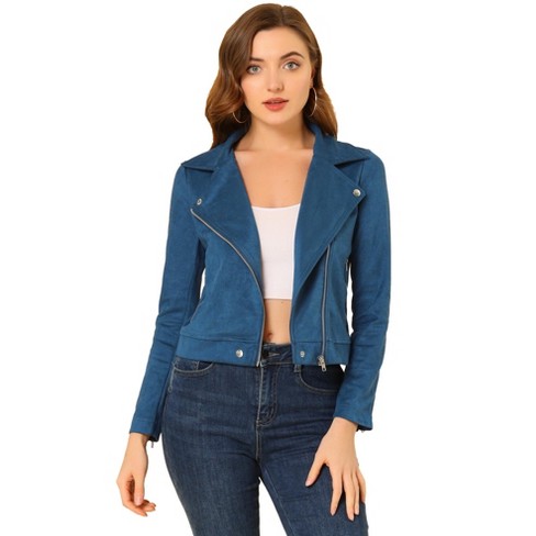 Allegra K Women's Stand Collar Zip Up Faux Suede Cropped Jacket : Target