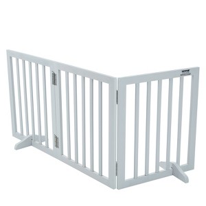 VEVOR Free Standing Dog Gate, 24" H x 60" W Freestanding Pet Gate, 3 Panels Foldable Dog Gate, Expandable Dog Barrier with Silent Foot Support, White - 1 of 4