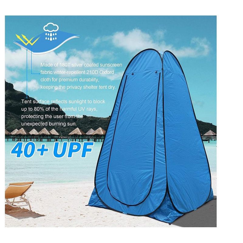 MPM 6FT Pop Up Privacy Tent Instant Shower Tent Portable Outdoor Rain Shelter, Camp Toilet, Dressing Changing Room with Carry Bag blue, 3 of 6