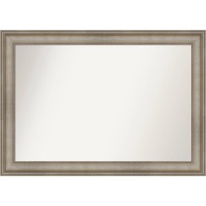 42" x 30" Non-Beveled Mezzanine Antique Narrow Wood Bathroom Wall Mirror Silver - Amanti Art - 1 of 4