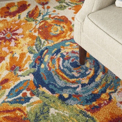 Ivory Multicolor Floral Synthetic 4' x 6' Area Rug